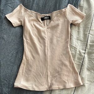 NWOT Reformation Ribbed Light Pink Off the Shoulder Top XS